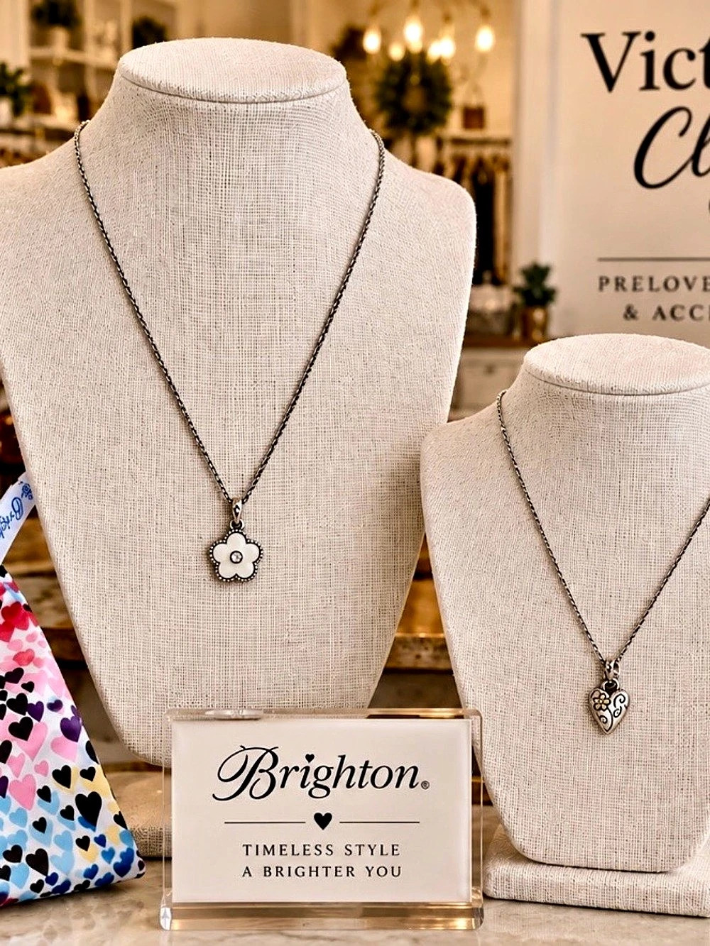 Brighton Dazzling Love Flower Necklace / Heart Charm Necklace Floral & Heart